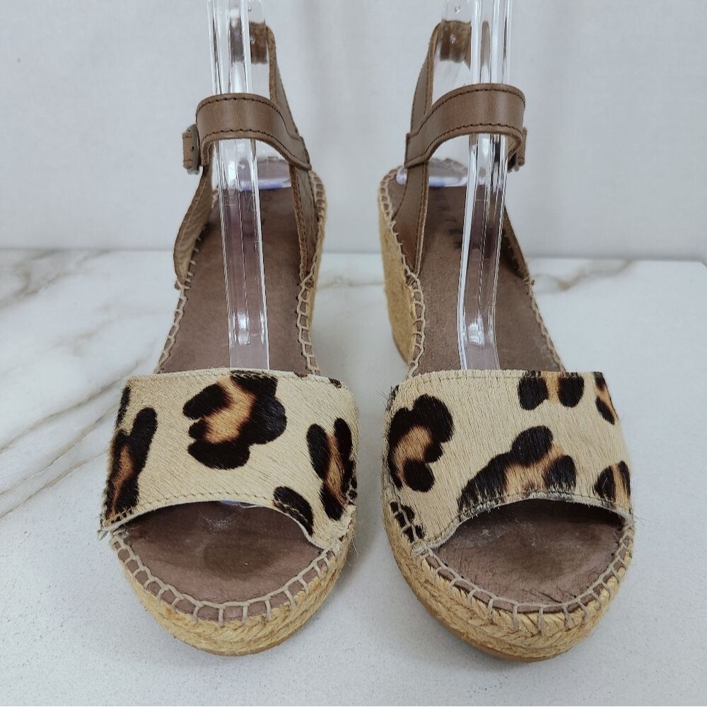 Foxter Spain Cow Hair Leopard Espadrille Platform Wedge Slingback Sandals, 7.5 - Picture 6 of 16